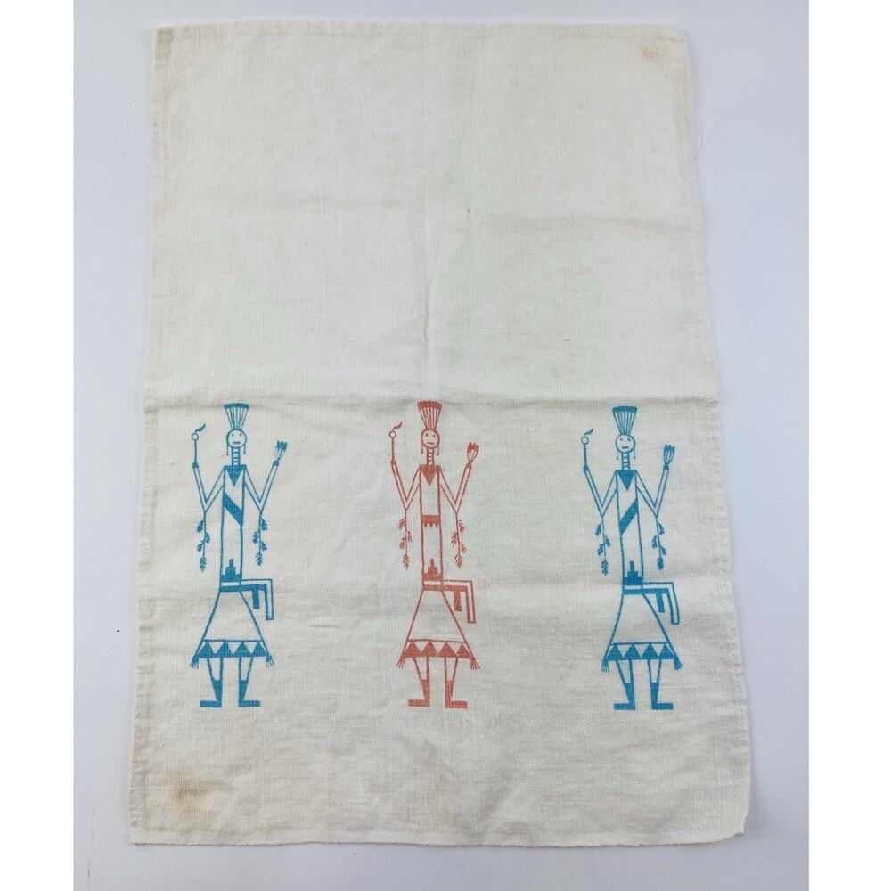 Southwest Native American Tea Towel Kachina Hand Culture Chief Leaves Fire Blue